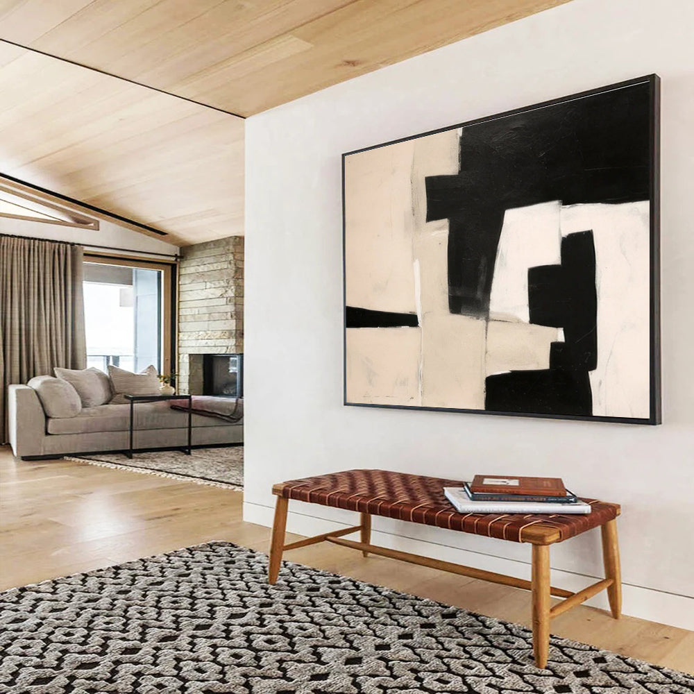 Minimalist Canvas Art Black & White Abstract Geometric Art HPS202