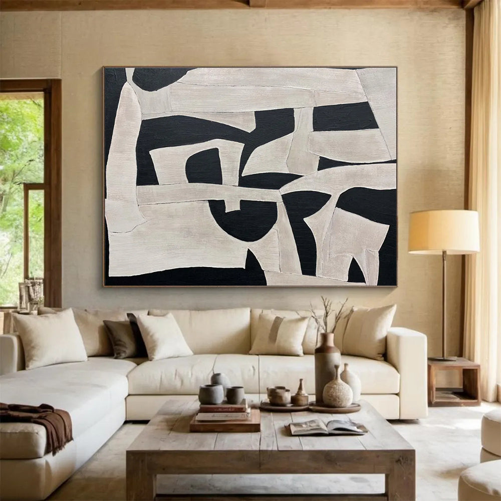 Cool Abstract Paintings Black & Beige Abstract Geometric Art HPS208