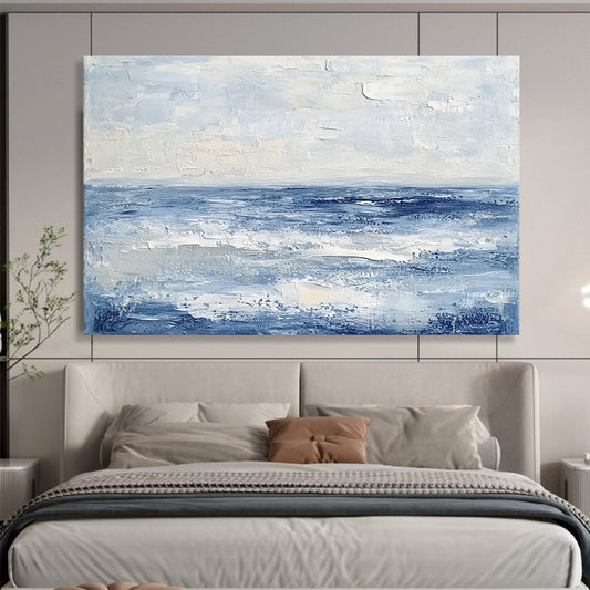 Hand-Painted Blue & Gray Textured Coastal Abstract Painting HPS291