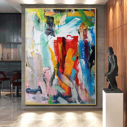 Large Size Multicolor Abstract Expressionist Acrylic Painting PT456