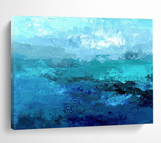 Cool Abstract Paintings Teal, Blue & White Textured Coastal Abstract Painting HPS287