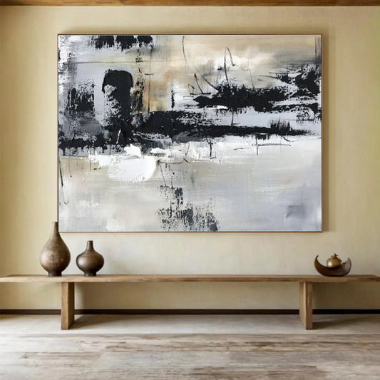 Large Contemporary Wall Art Black, White, and Gray Textured Abstract Urban Art HPS356