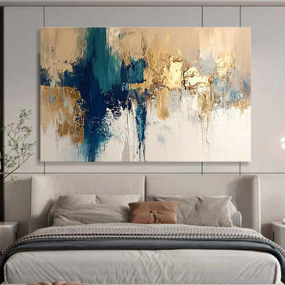 Large Size Teal, Gold & White Textured Abstract Painting HPS275