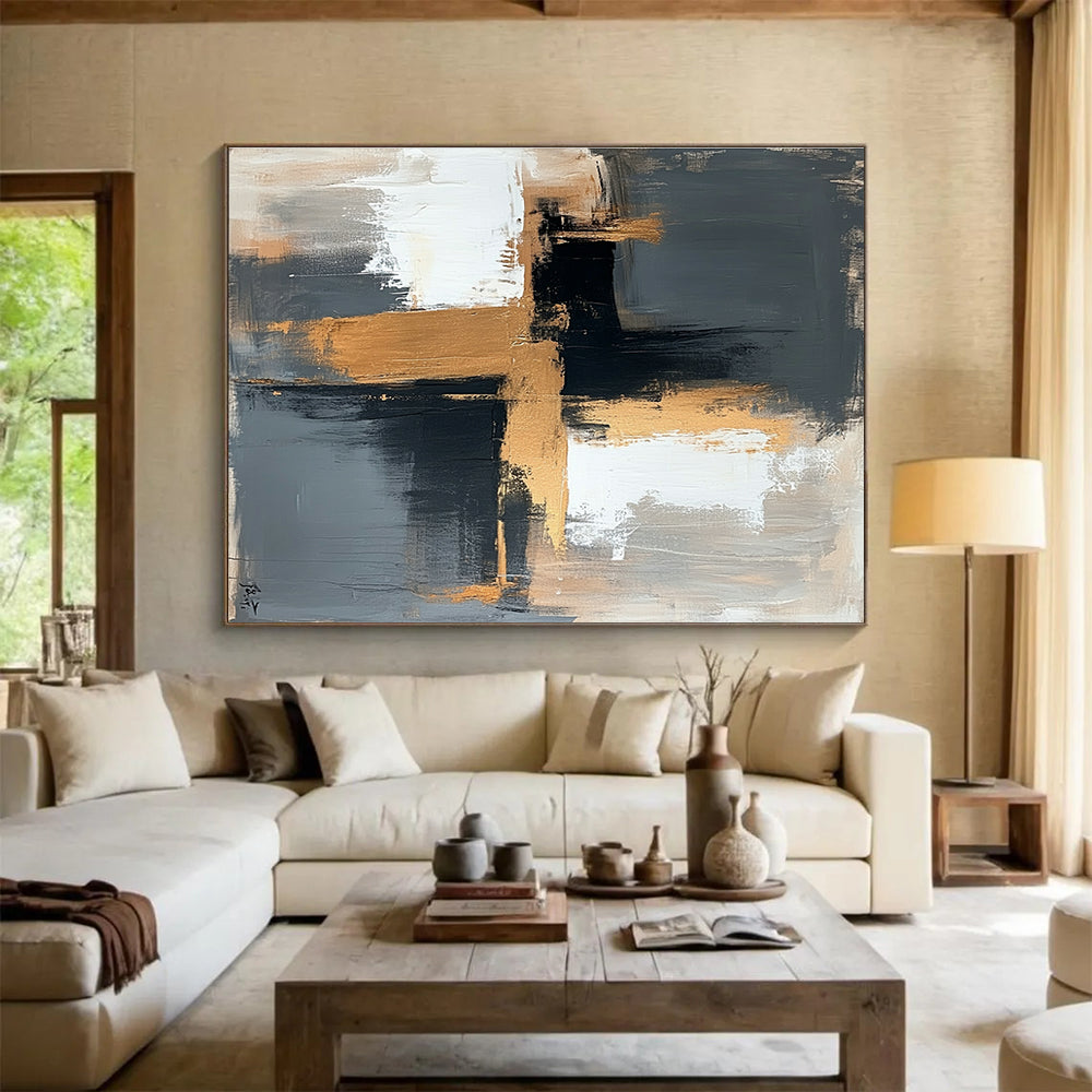 Buy Abstract Art Online Gray, Gold, and White Geometric Abstract Art HPS329