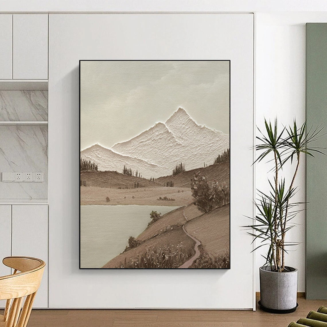Minimalist Canvas Art Brown and Beige Mountain Landscape Abstract Painting DPS448