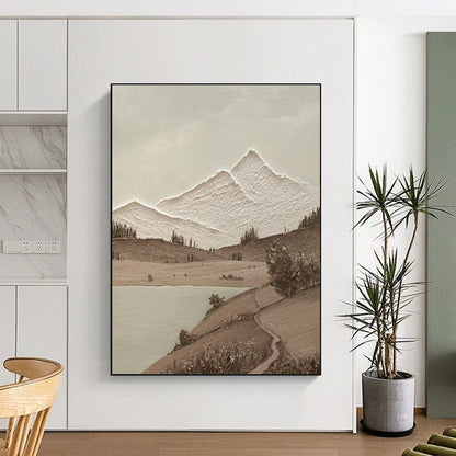 Minimalist Canvas Art Brown and Beige Mountain Landscape Abstract Painting DPS448