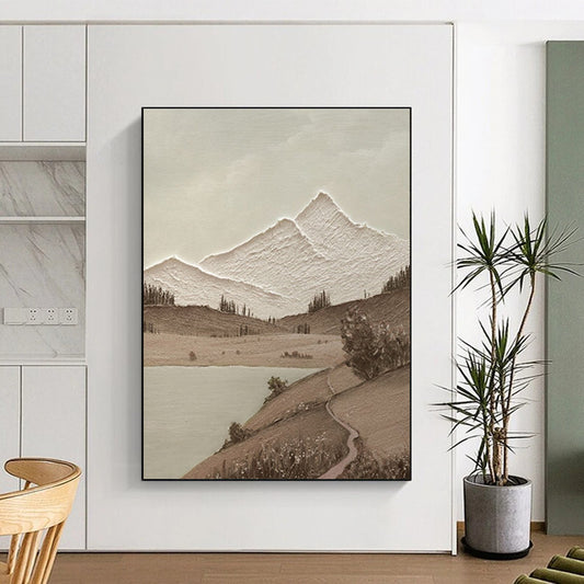 Minimalist Canvas Art Brown and Beige Mountain Landscape Abstract Painting DPS448