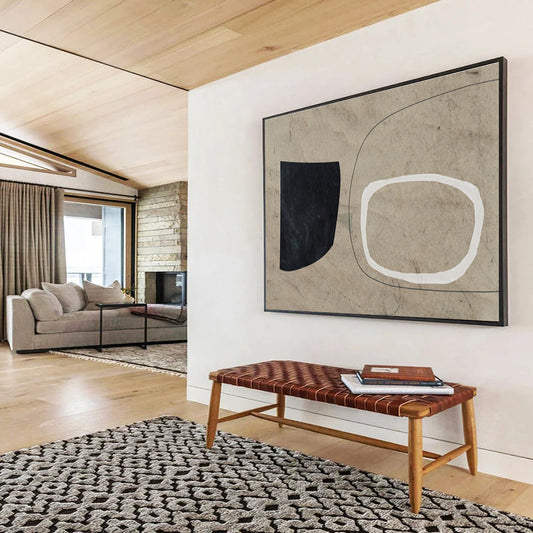 Unique Abstract Art Black, White & Beige Minimalist Geometric Art HPS215