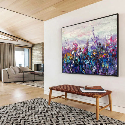 Large Painting In Living Room Multicolor Abstract Wildflower Field Art HPS345