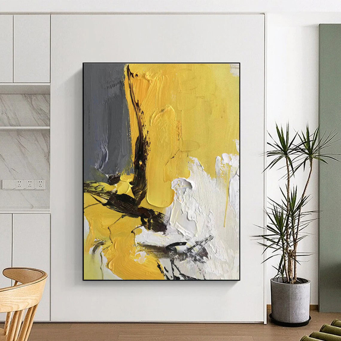 Minimalist Canvas Art Yellow Gray White Textured Abstract Art PT390