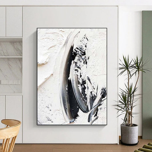 Minimalist Canvas Art Black and White Textured Abstract, Modern Art Acrylic PT560