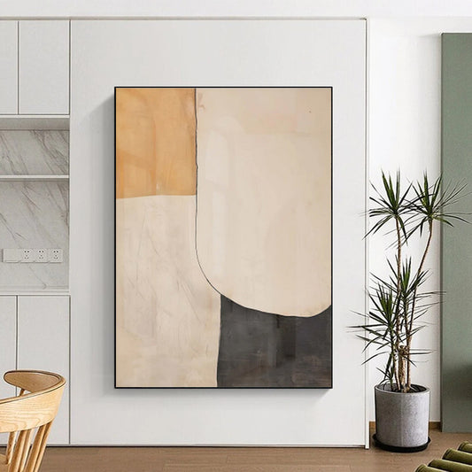 Minimalist Canvas Art Beige Gray Geometric Abstract Artwork PT452