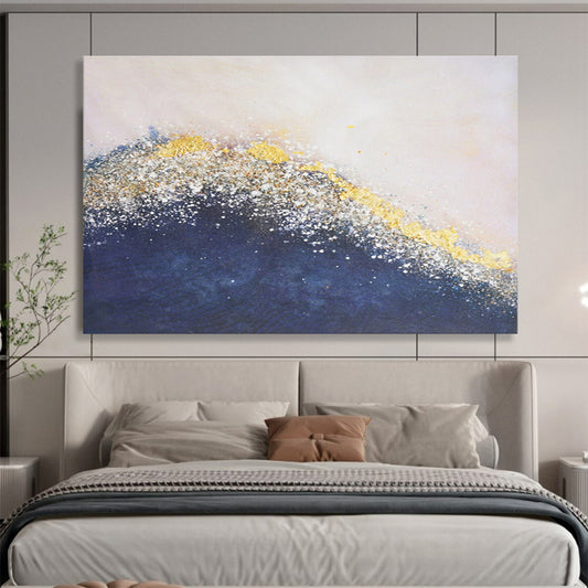 Hand Painted Art Navy Blue, Gold & White Textured Wave Abstract Painting HPS234