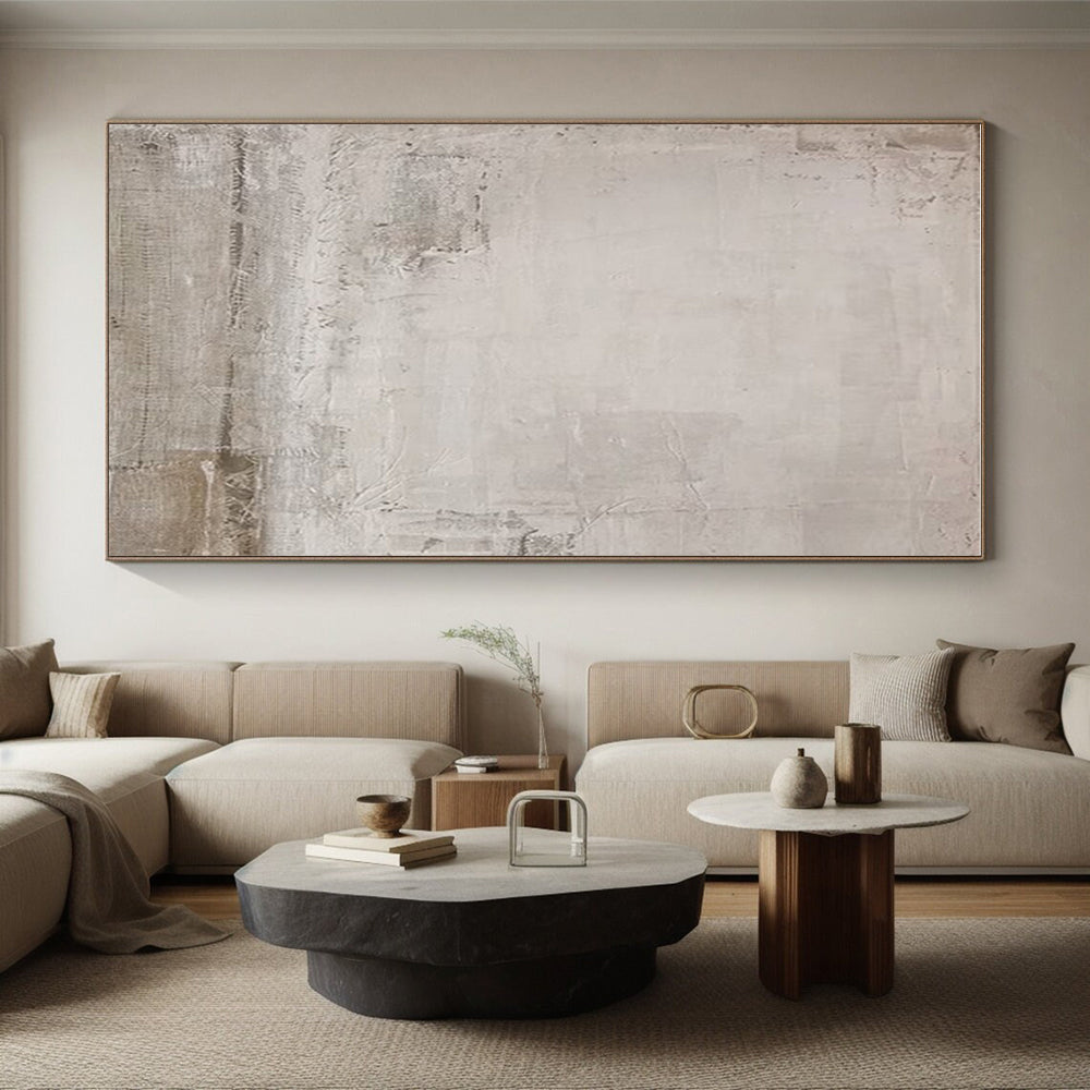 Minimalist Canvas Art in Beige and Gray Subtle Textures, Hand Painted Art PT304
