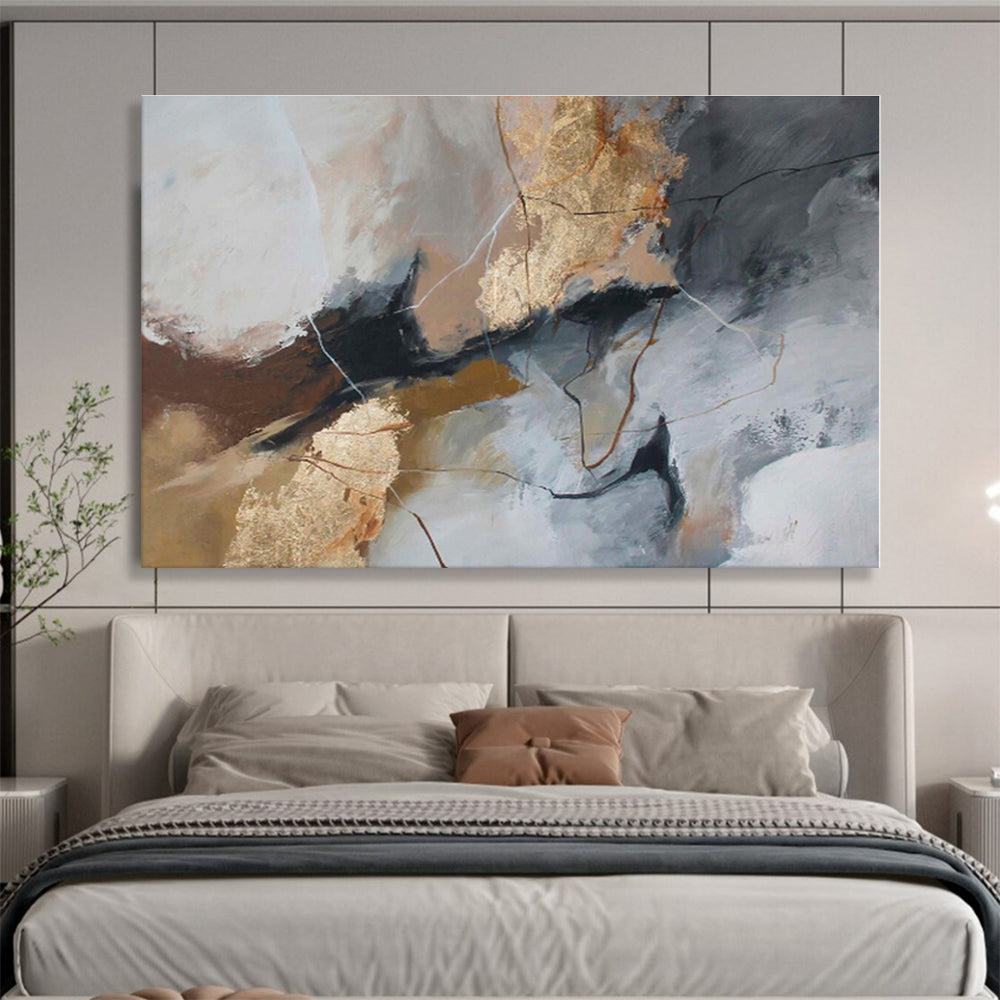Large Size Gray, Gold & Black Textured Abstract On Canvas HPS046