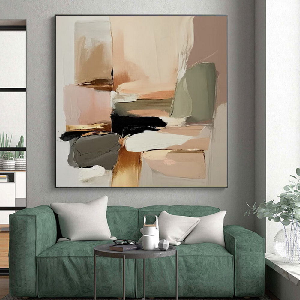 Hand Painted Art - Neutral & Pastel Blocks Abstract Art with Soft Brushwork PT576