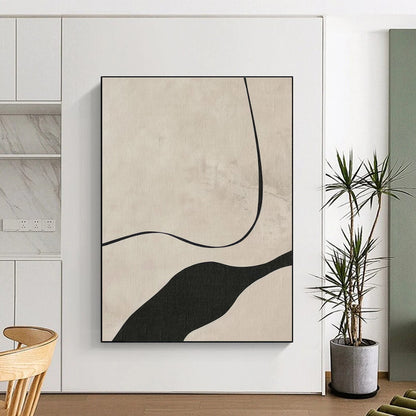 Unique Abstract Art Black Beige Minimalist Line Art PT368