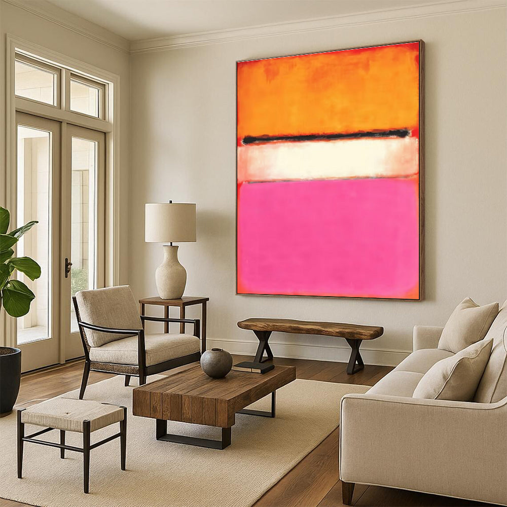 Modern Art Acrylic Orange, Pink & White Color Block Abstract, Large Size DPS495