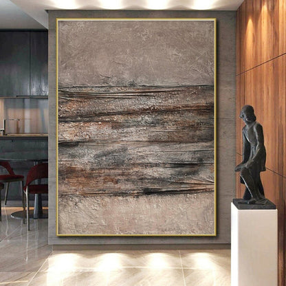 Unique Abstract Art in Brown and Gray Textured Stripes, Handmade Art Piece PT313