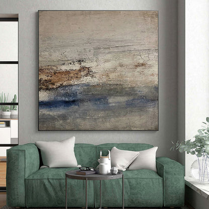 Hand-Painted Gray, Brown, and Blue Textured Abstract Art, Acrylic Modern Art Painting PT321