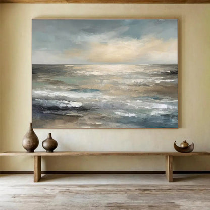 Paintings For House Gray and Beige Abstract Seaside Landscape Art HPS350