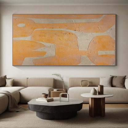 Hand-Painted Orange & Beige Geometric Abstract Painting On Canvas PT021