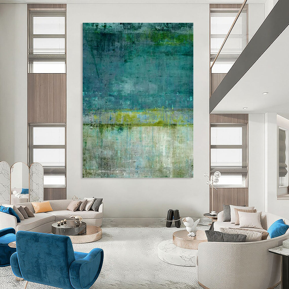 Large Size Teal, Green & Beige Abstract Textured, Modern Art Acrylic DPS513