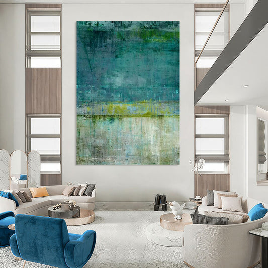 Large Size Teal, Green & Beige Abstract Textured, Modern Art Acrylic DPS513