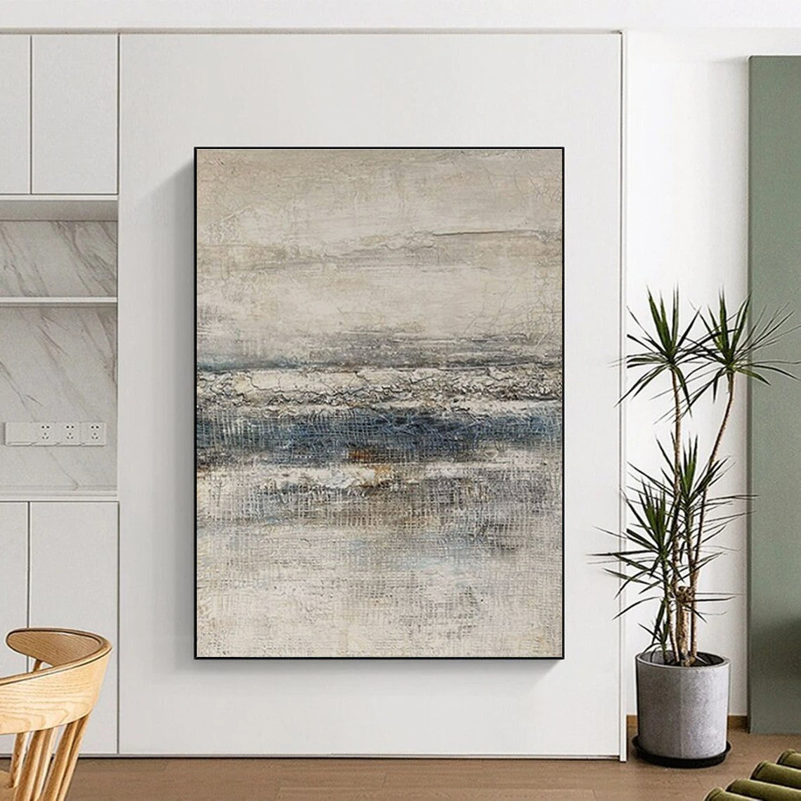 Oversized Abstract Wall Art Beige and Blue Textured Abstract Art PT627