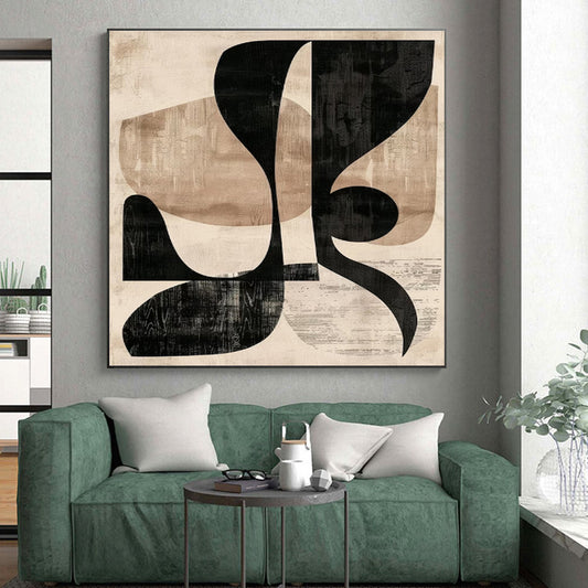 Unique Abstract Art Black Beige Geometric Shapes Modern Artwork PT433