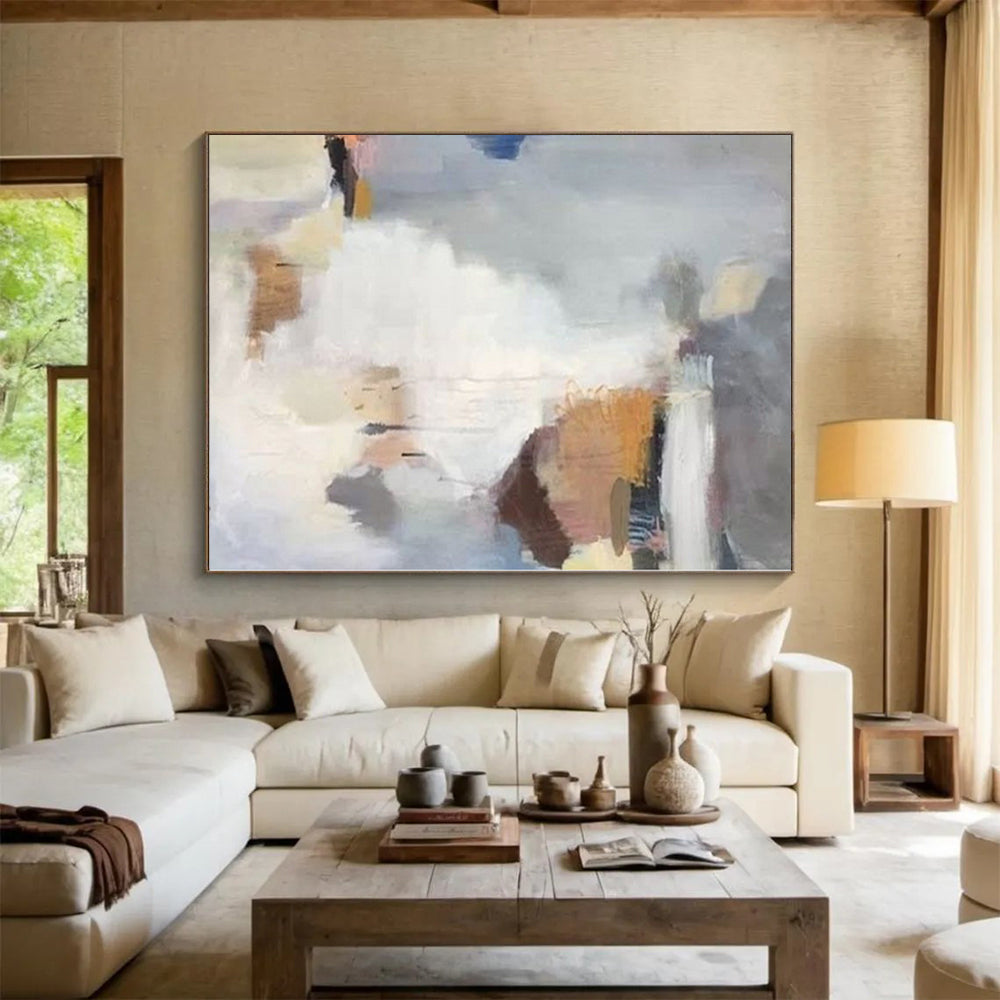 Unique Abstract Art in Soft Gray, White, and Beige Tones, Modern Art Acrylic PT004