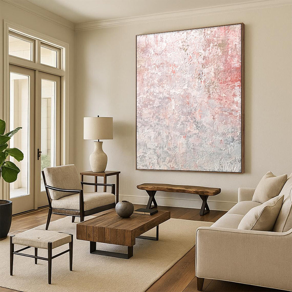 Hand-Painted Pink and Gray Textured Abstract Art, Acrylic Modern Art Painting PT291