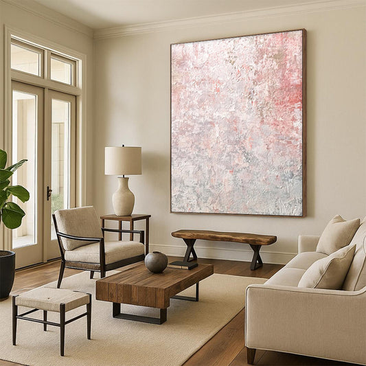 Hand-Painted Pink and Gray Textured Abstract Art, Acrylic Modern Art Painting PT291