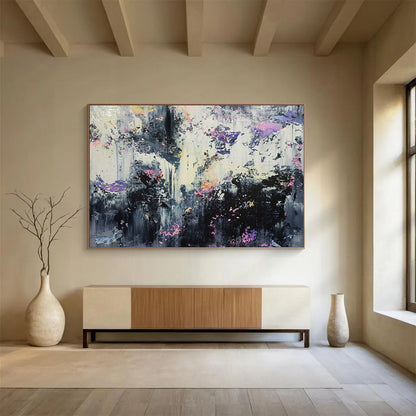 Large Contemporary Wall Art Black, White, and Purple Textured Abstract Art HPS406