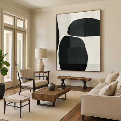 Oversized Abstract Wall Art Black and White Geometric Abstract Art PT779