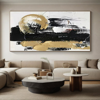 Cool Abstract Paintings Black Gold White Textured Abstract Art PT377