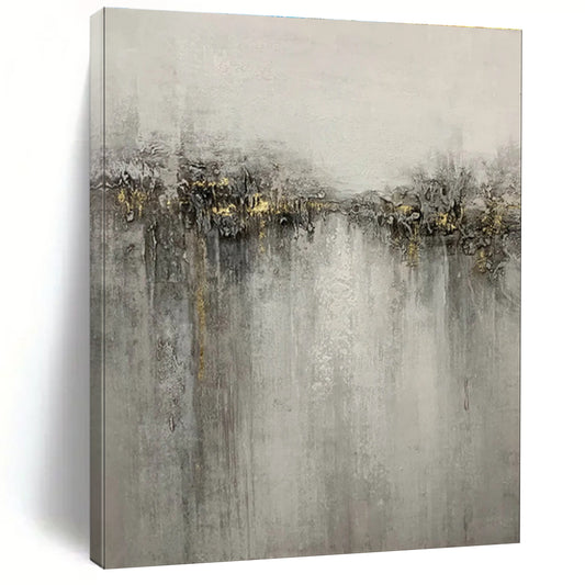 Hand-Painted Gray & Gold Abstract Textured Cityscape, Paintings For House DPS511