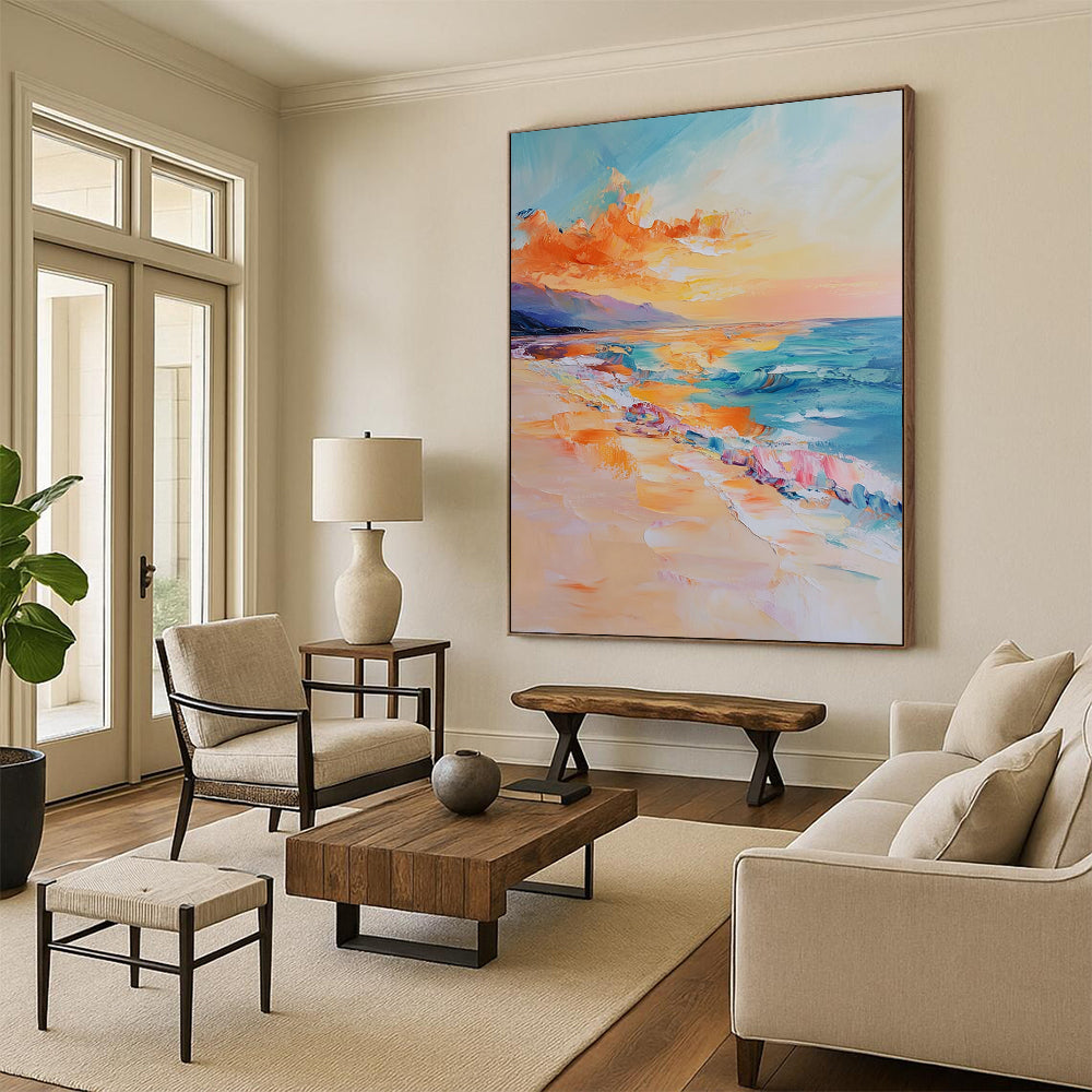 Acrylic Modern Art Paintings Colorful Coastal Sunset Abstract Beach Painting DPS439