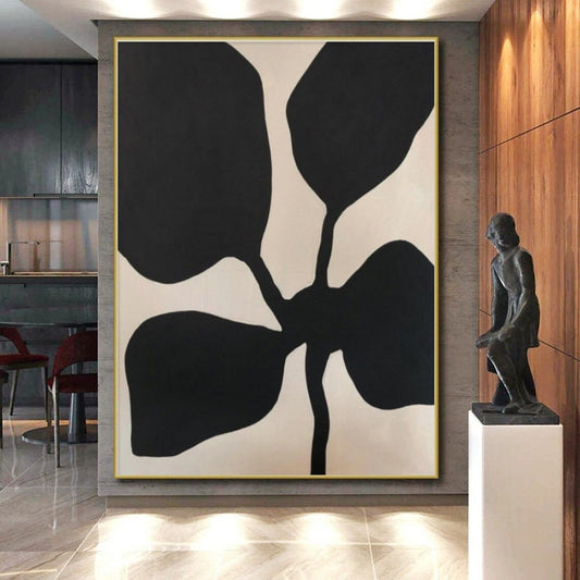 Hand Painting Black and Beige Floral-Shaped Abstract Art PT641