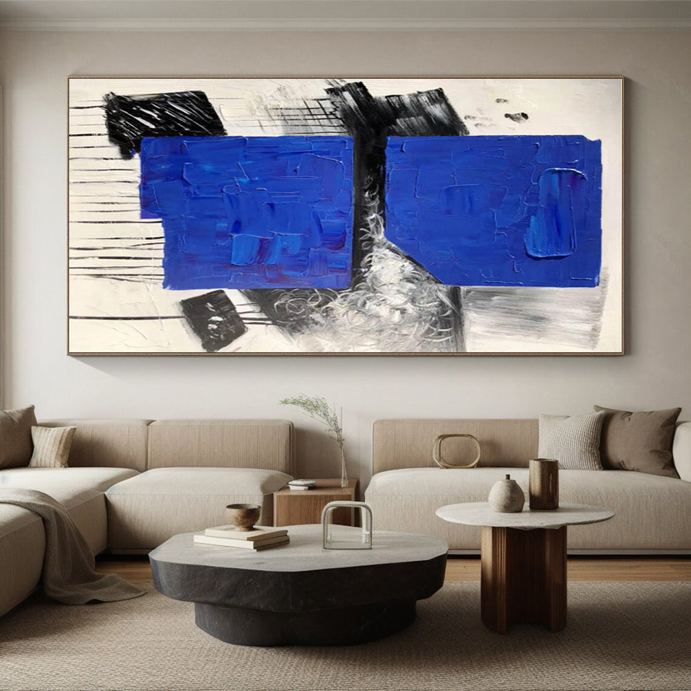 Hand Painted Art Blue Black White Textured Abstract Art PT411