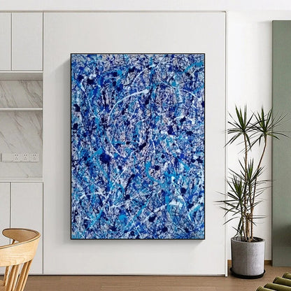 Unique Abstract Art - Blue, Black, White & Beige Chaotic Lines Abstract Expressionism Art PT605