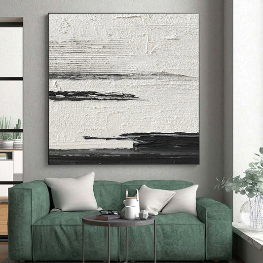 Hand-Painted Black and White Textural Abstract Landscape Painting PT268