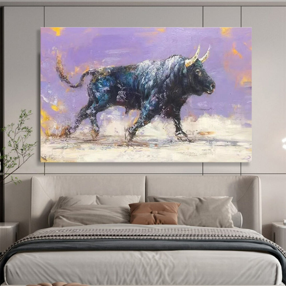 Huge Size Purple, Black, and Gold Abstract Bull Art HPS403