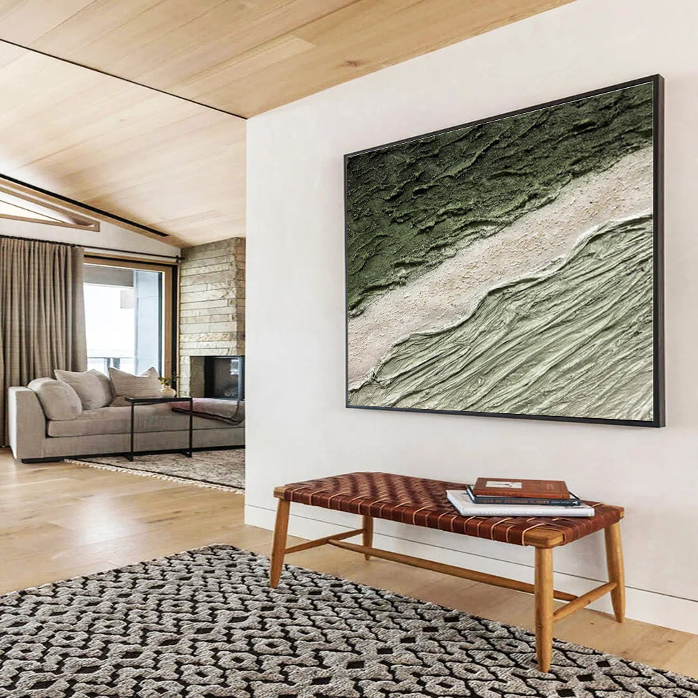 Hand-Painted Earthy Green & Beige Textured Abstract Art On Canvas HPS001