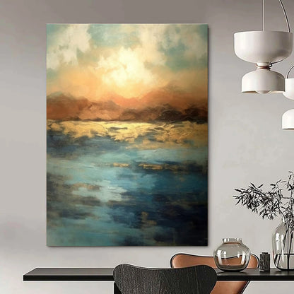 Large Painting In Living Room Colorful Abstract Sunset Over Water, Modern Art Acrylic DPS491