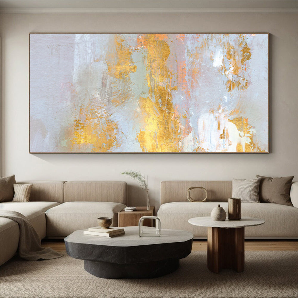 Oversized Abstract Wall Art in Grey, Gold, and Peach Abstract Textural Layers PT239