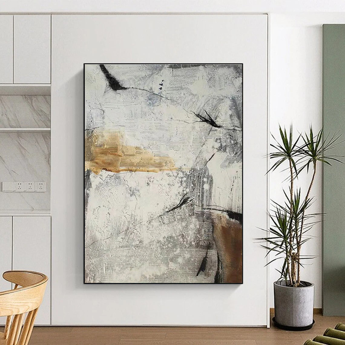 Unique Abstract Art in Grey, White, Brown, and Black Textural Abstract Shapes PT259