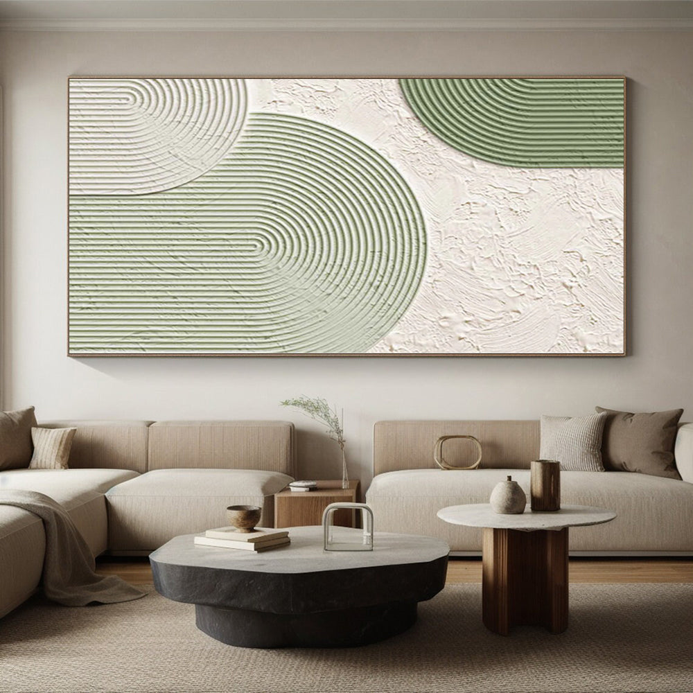 Handmade Art Green & White Geometric Textured Abstract Painting On Canvas PT074