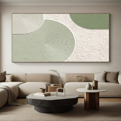 Handmade Art Green & White Geometric Textured Abstract Painting On Canvas PT074