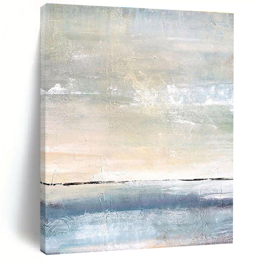 Large Contemporary Wall Art Blue, Beige, and Gray Textured Abstract Seaside Art DPS471